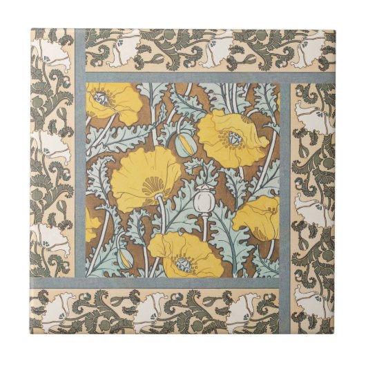 Carreau Illustration Art Nouveau Poppy Fleur Jaune (Devant)
