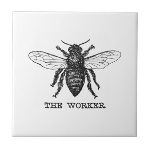 Carreau Illustration d'abeille ouvrière vintage