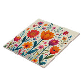 Carreau Illustration d'art de fleurs colorées, (Côté)