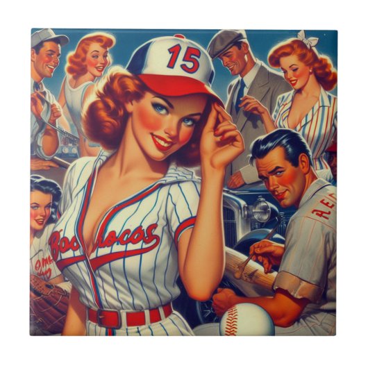 Carreau Illustration de baseball vintage (Devant)