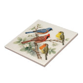 Carreau Illustration de branche fleurie avec oiseaux chant (Côté)