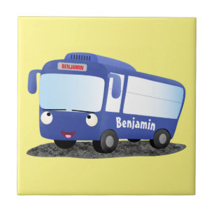 Carreau Illustration de bus moderne bleu mignon en style c