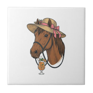 Carreau Illustration de chapeau d'été cocktail cheval vint