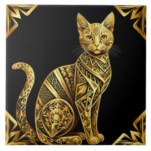 Carreau Illustration de chat doré orné