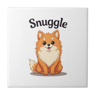Carreau Illustration de chien mignon Pomeranian câlin vint