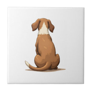 Carreau Illustration de chien vue arrière vintage marron e