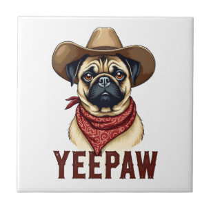 Carreau Illustration de chien western YeePaw Pug cowboy vi