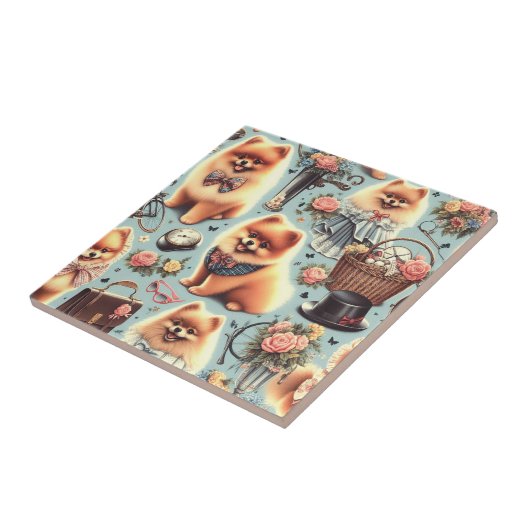 Carreau Illustration de Cute Pomeranian (Côté)