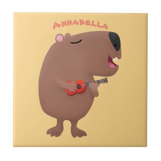 Carreau Illustration de dessin animé de capybara ukulele (Devant)