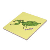 Carreau Illustration de dessin d'insecte des feuilles vert (Côté)