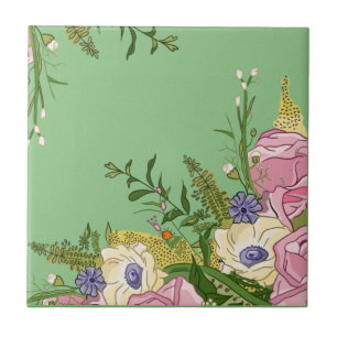 Carreau Illustration de Doodle rose floral sur