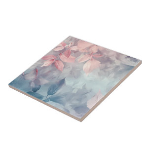 Carreau Illustration de Feuilles de fleurs bleues Pastel P