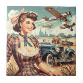 Carreau Illustration de fille Vintage (Devant)