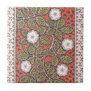 Carreau Illustration de fleur d'art de rose sauvage vintag