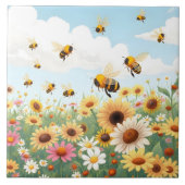 Carreau Illustration de fleurs et d'abeilles mignonnes (Devant)