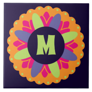 Carreau illustration de formes florales orange