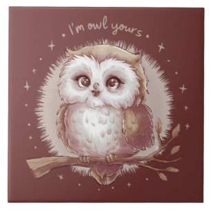 Carreau Illustration de hibou mignonne Cottagecore fantais