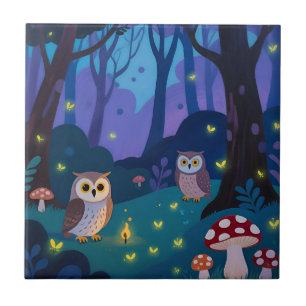 Carreau Illustration de Hiboux de la Forêt Nocturne