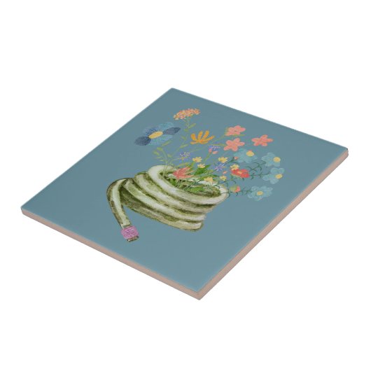 Carreau Illustration de jardinage cool bleu floral unique (Côté)