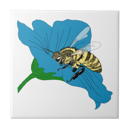 Carreau Illustration de la fleur bleue des abeilles (Devant)