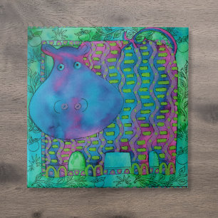 Carreau Illustration de l'aquarelle Hippo à motifs