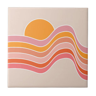 Carreau Illustration de lever de soleil de style rétro
