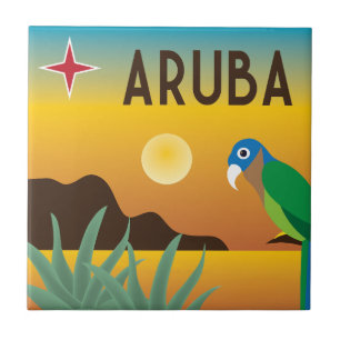 Carreau Illustration de l'île colorée des Caraïbes d'Aruba