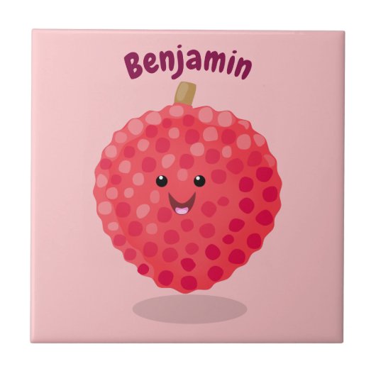 Carreau Illustration de litchee rose mignon (Devant)