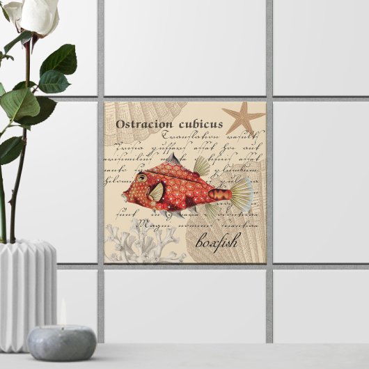 Carreau Illustration de l'Orange Boxfish 🐡 Nautique Vinta