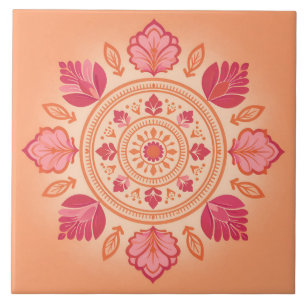 Carreau Illustration de mandala floral sur fond pêche