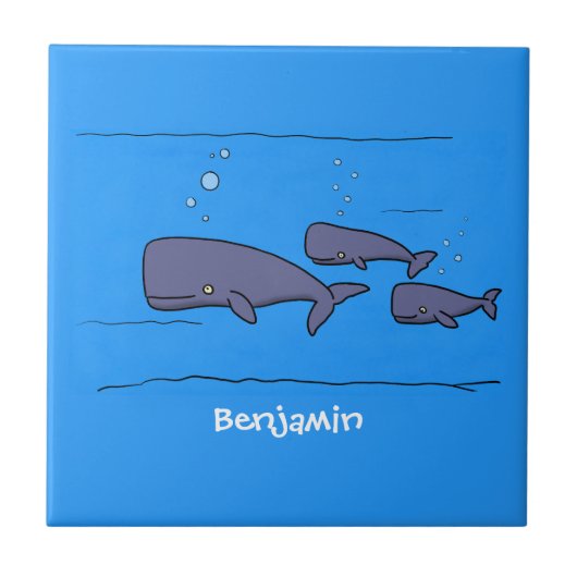 Carreau Illustration de mignonne migratrice de baleines à (Devant)