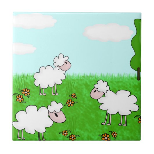 Carreau Illustration de moutons mignons pour enfants (Devant)