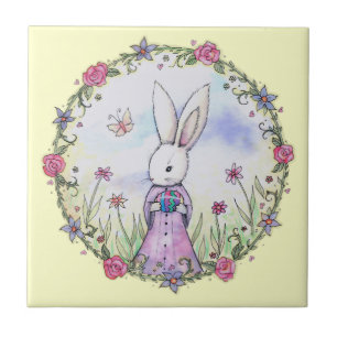 Carreau Illustration de petit lapin de Pâques mignon