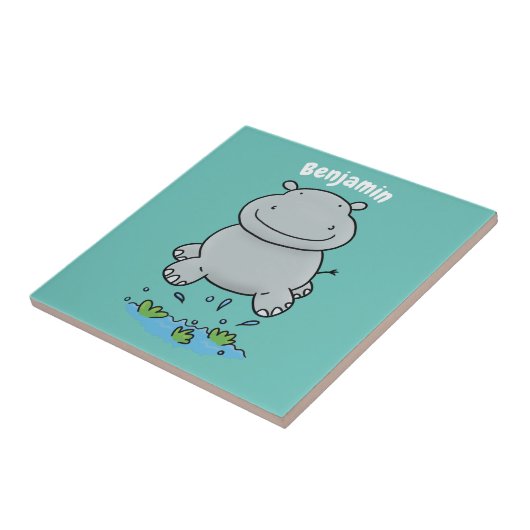 Carreau Illustration de saut en hippo mignon (Côté)