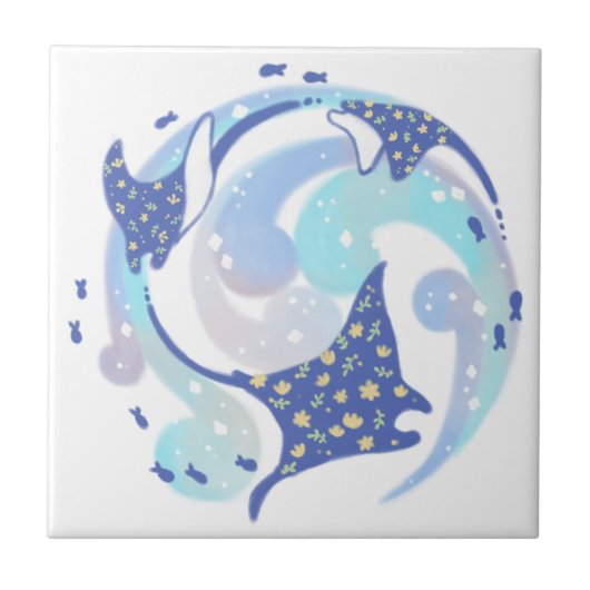 Carreau Illustration de Stingray dans l'océan (Devant)