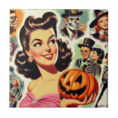 Carreau Illustration d'Halloween pour fille vintage (Devant)
