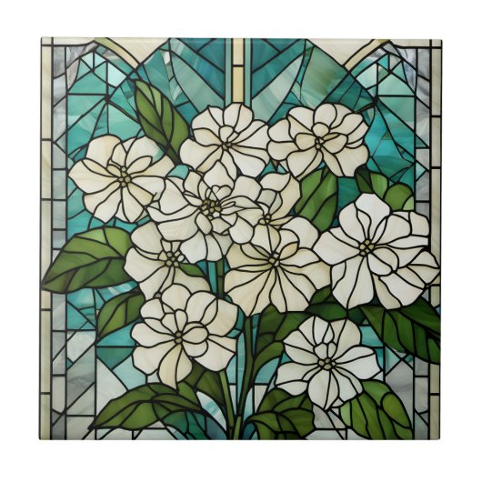 Carreau Illustration d'Hydrangée en verre tendu (Devant)