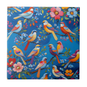 Carreau Illustration d'oiseaux chanteurs colorés