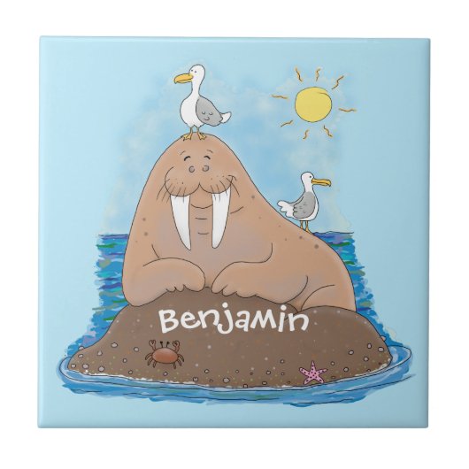 Carreau Illustration drôle de morse joyeux (Devant)