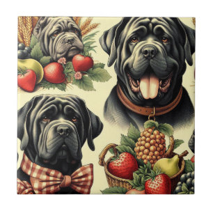 Carreau Illustration du Mastiff napolitain vintage