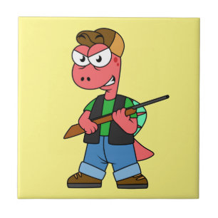 Carreau Illustration D'Un Chasseur De Spinosaure Avec Arme