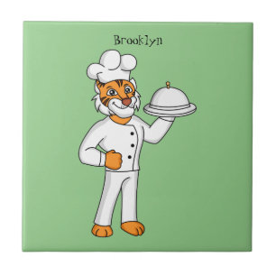 Carreau Illustration d'un chef tigre drôle et mignon