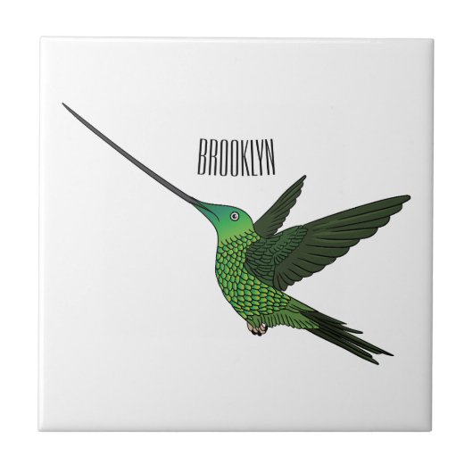 Carreau Illustration d'un colibri à bec épée (Devant)