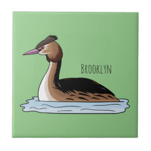 Carreau Illustration d'un grand oiseau de grèbe huppé