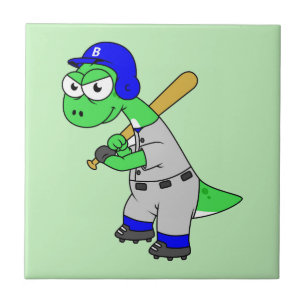 Carreau Illustration D'Un Joueur De Baseball Brontosaurus.
