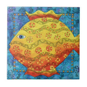 Carreau Illustration d'un poisson à motifs à l'aquarelle