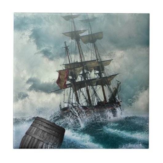 Carreau Illustration d'un voilier en orage (Devant)