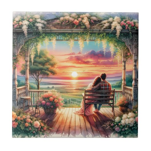 Carreau Illustration d'une vue romantique sur un porche au (Devant)