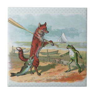 Carreau Illustration fantaisiste de renard et de grenouill