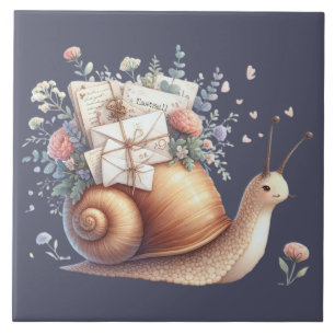 Carreau Illustration Floral Pastel du mignon Snail Mail